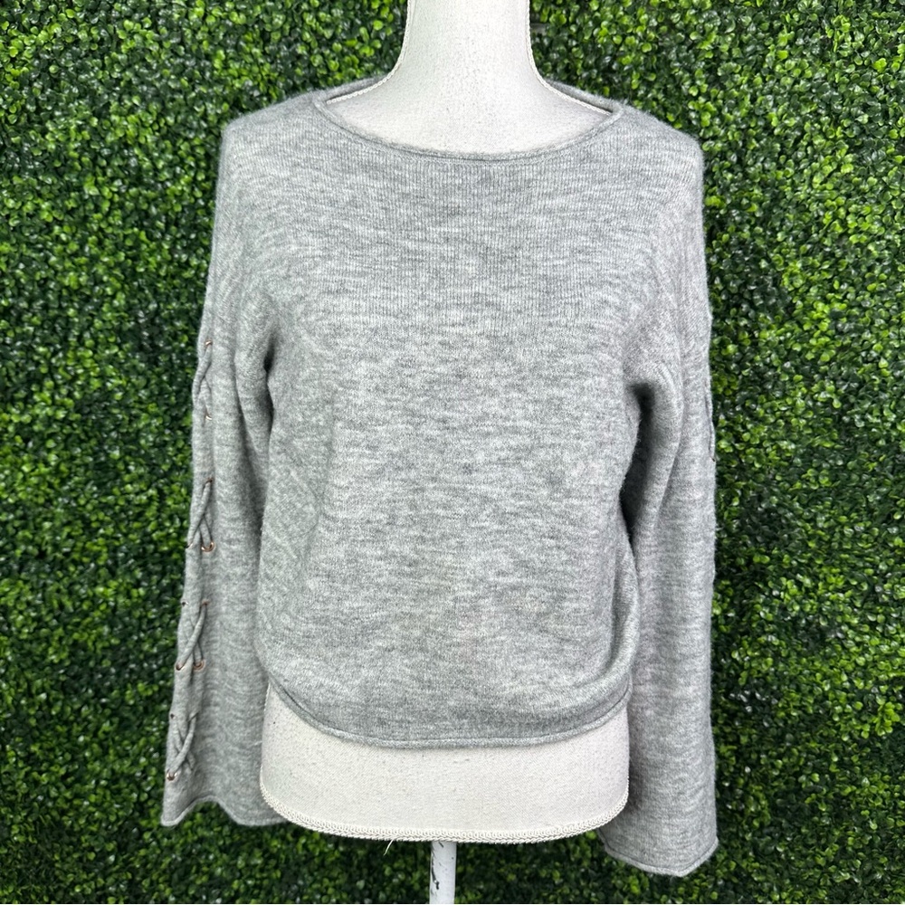EUC Gray Women's Sweater mini flare sleeve wool blend top H&M
